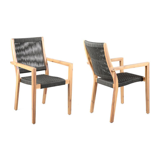 Armen Living - Madsen Outdoor Eucalyptus Wood and Charcoal Rope Dining Chairs with Teak Finish (Set of 2) - LCMASICHTK veiw 1