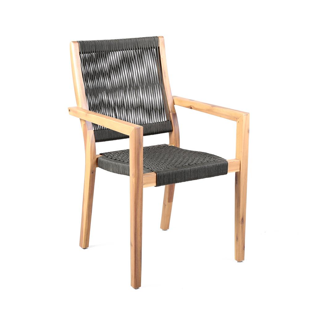 Armen Living Madsen Outdoor Eucalyptus Wood and Charcoal Rope Dining Chairs (Set of 2)