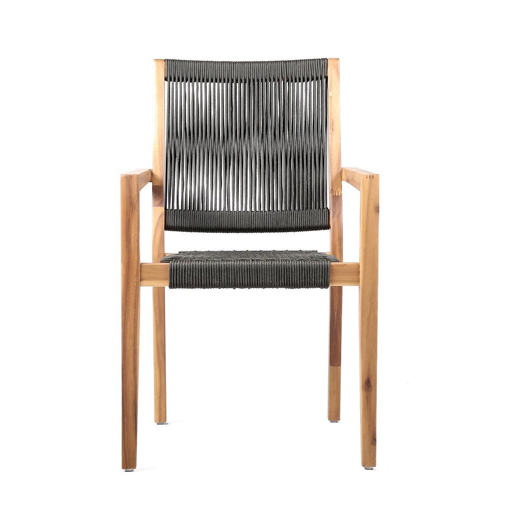 Armen Living - Madsen Outdoor Eucalyptus Wood and Charcoal Rope Dining Chairs with Teak Finish (Set of 2) - LCMASICHTK veiw 3