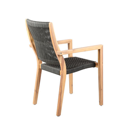 Armen Living - Madsen Outdoor Eucalyptus Wood and Charcoal Rope Dining Chairs with Teak Finish (Set of 2) - LCMASICHTK veiw 4