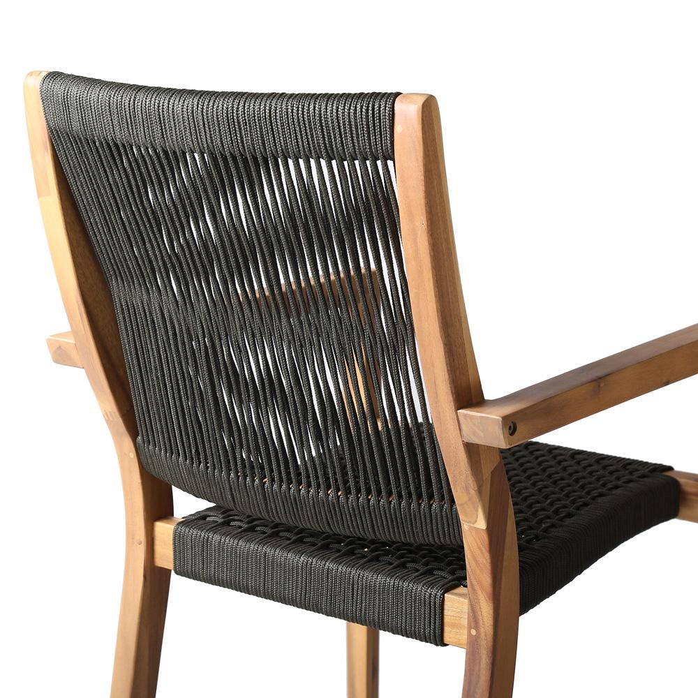 Armen Living - Madsen Outdoor Eucalyptus Wood and Charcoal Rope Dining Chairs with Teak Finish (Set of 2) - LCMASICHTK veiw 6