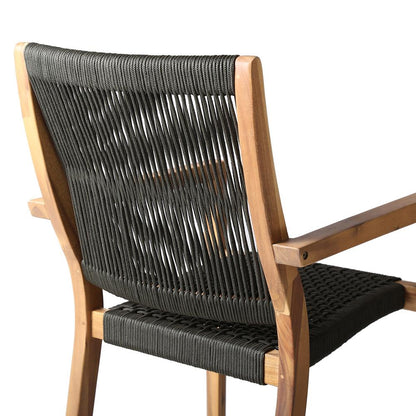 Armen Living - Madsen Outdoor Eucalyptus Wood and Charcoal Rope Dining Chairs with Teak Finish (Set of 2) - LCMASICHTK veiw 6
