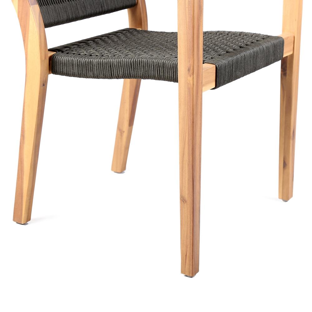 Armen Living - Madsen Outdoor Eucalyptus Wood and Charcoal Rope Dining Chairs with Teak Finish (Set of 2) - LCMASICHTK veiw 7