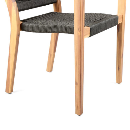 Armen Living - Madsen Outdoor Eucalyptus Wood and Charcoal Rope Dining Chairs with Teak Finish (Set of 2) - LCMASICHTK veiw 7