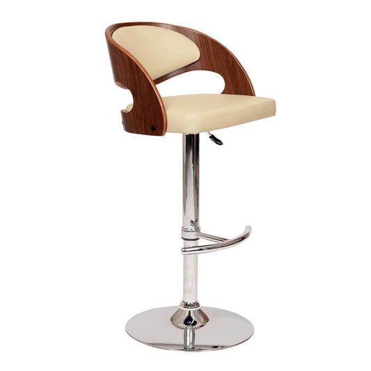 Armen Living - Malibu Swivel Barstool In Cream PU/ Walnut Veneer and Chrome Base - LCMASWBACRWA veiw 1