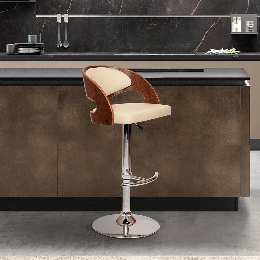 Armen Living - Malibu Swivel Barstool In Cream PU/ Walnut Veneer and Chrome Base - LCMASWBACRWA veiw 4