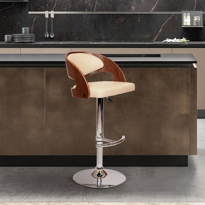Armen Living - Malibu Swivel Barstool In Cream PU/ Walnut Veneer and Chrome Base - LCMASWBACRWA veiw 4
