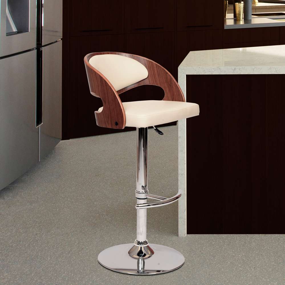 Armen Living - Malibu Swivel Barstool In Cream PU/ Walnut Veneer and Chrome Base - LCMASWBACRWA veiw 5