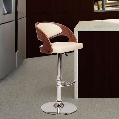 Armen Living - Malibu Swivel Barstool In Cream PU/ Walnut Veneer and Chrome Base - LCMASWBACRWA veiw 5