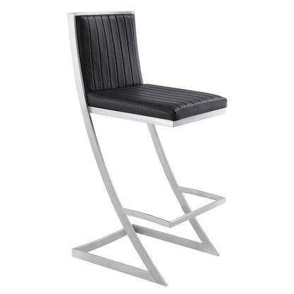 Armen Living - Marc 30in Vintage Black Faux Leather and Brushed Stainless Steel Bar Stool - LCMRBABSVB30 veiw 1