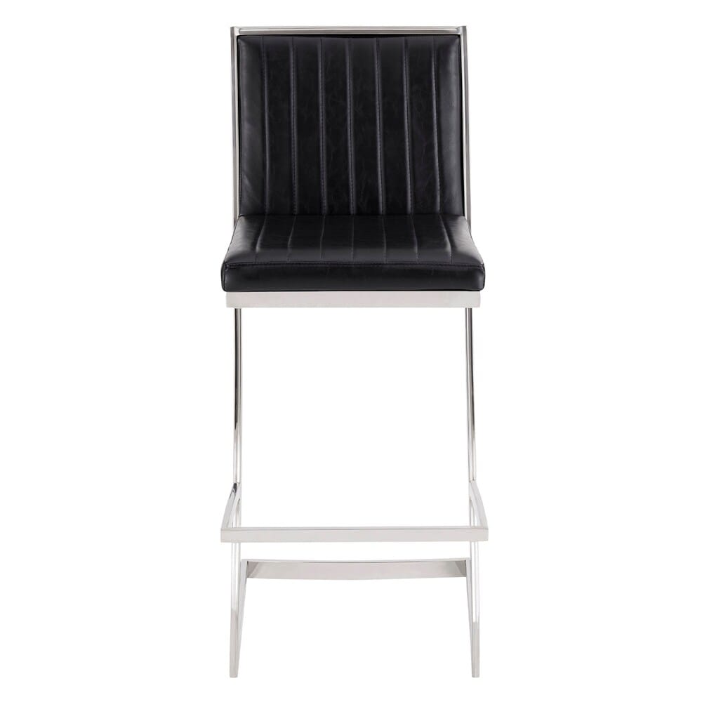 Armen Living - Marc 30in Vintage Black Faux Leather and Brushed Stainless Steel Bar Stool - LCMRBABSVB30 veiw 2