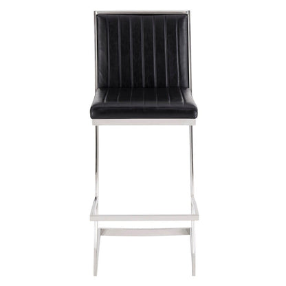 Armen Living - Marc 30in Vintage Black Faux Leather and Brushed Stainless Steel Bar Stool - LCMRBABSVB30 veiw 2