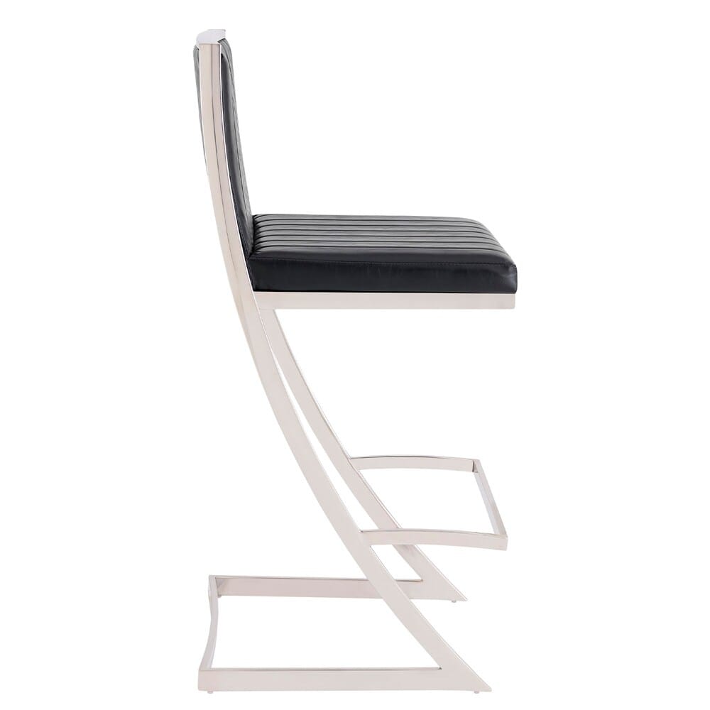 Armen Living - Marc 30in Vintage Black Faux Leather and Brushed Stainless Steel Bar Stool - LCMRBABSVB30 veiw 3