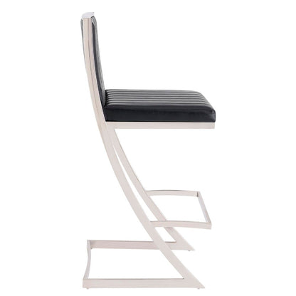 Armen Living - Marc 30in Vintage Black Faux Leather and Brushed Stainless Steel Bar Stool - LCMRBABSVB30 veiw 3