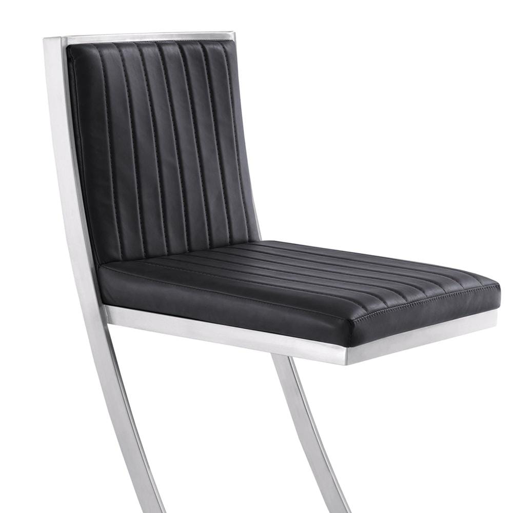 Armen Living - Marc 30in Vintage Black Faux Leather and Brushed Stainless Steel Bar Stool - LCMRBABSVB30 veiw 5