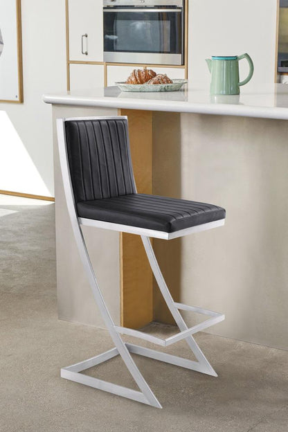Armen Living - Marc 30in Vintage Black Faux Leather and Brushed Stainless Steel Bar Stool - LCMRBABSVB30 veiw 9