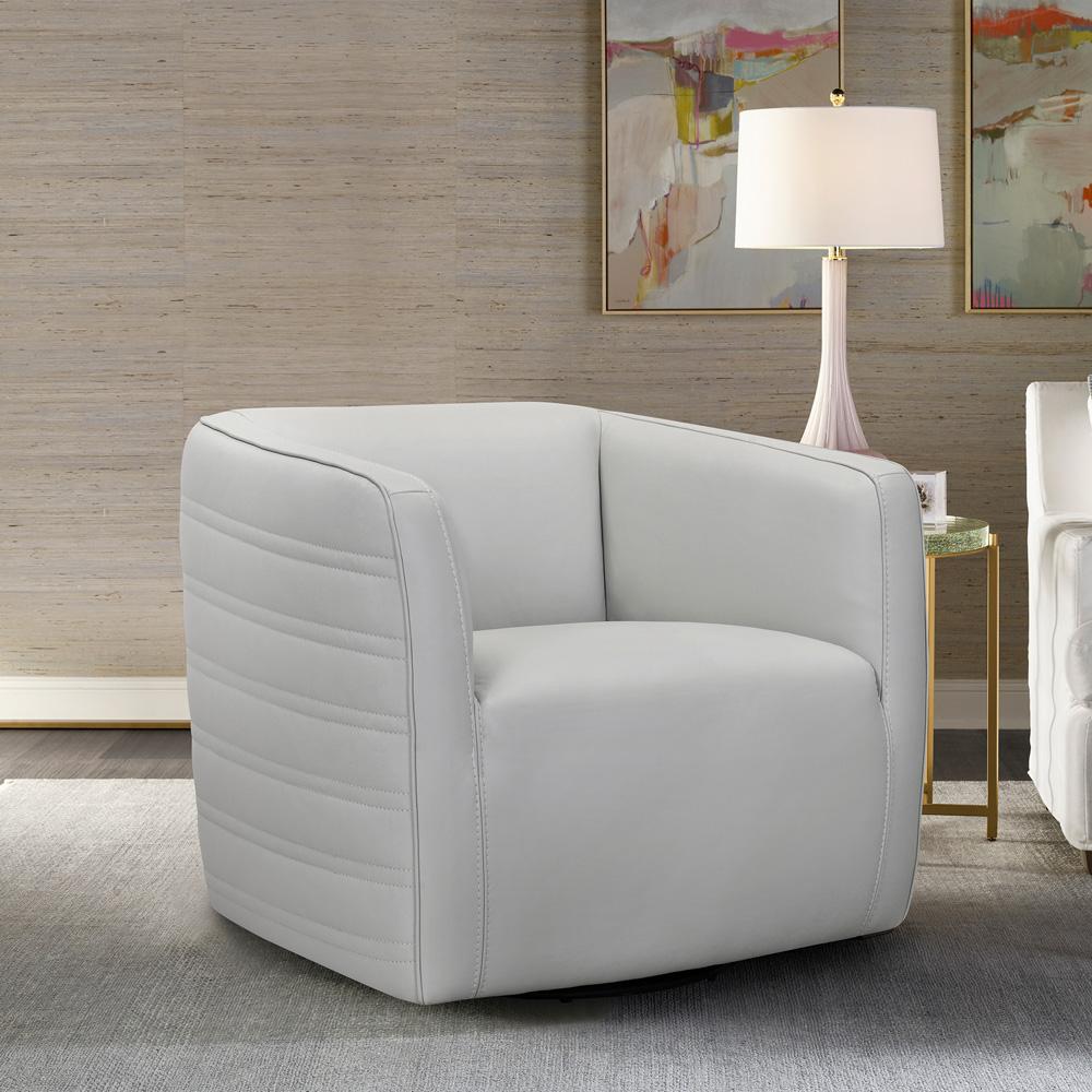 Armen Living - Melanie Swivel Dove Gray Genuine Leather Barrel Chair - LCMECHDV veiw 7