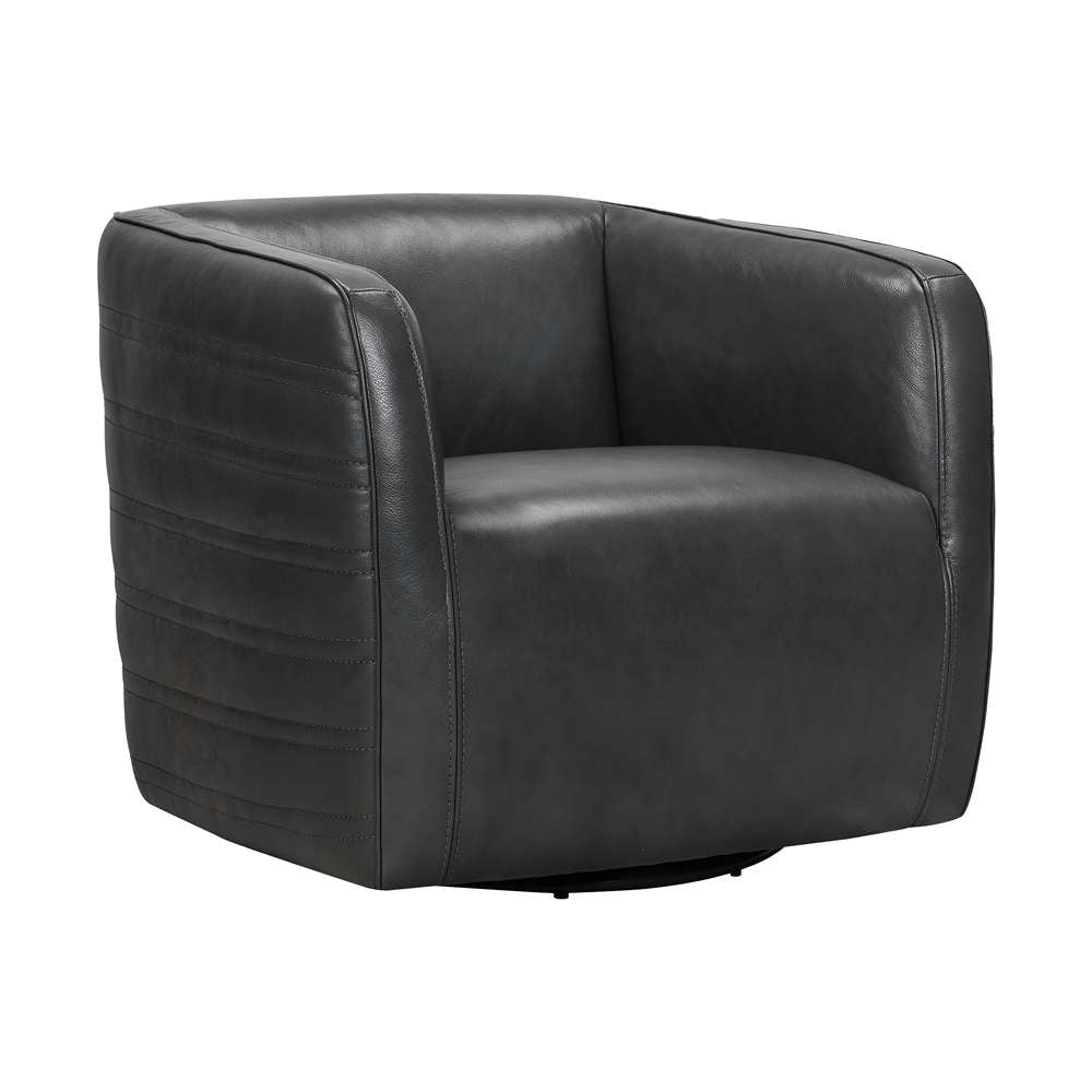 Armen Living - Melanie Swivel Pewter Genuine Leather Barrel Chair - LCMECHPW veiw 1