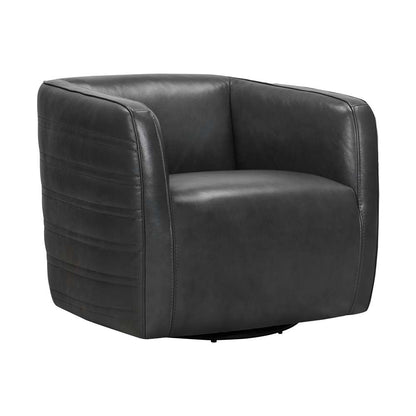 Armen Living - Melanie Swivel Pewter Genuine Leather Barrel Chair - LCMECHPW veiw 1