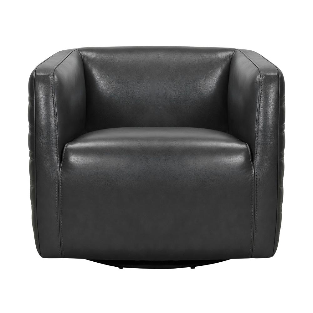 Armen Living - Melanie Swivel Pewter Genuine Leather Barrel Chair - LCMECHPW veiw 2