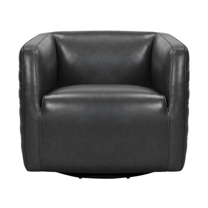 Armen Living - Melanie Swivel Pewter Genuine Leather Barrel Chair - LCMECHPW veiw 2