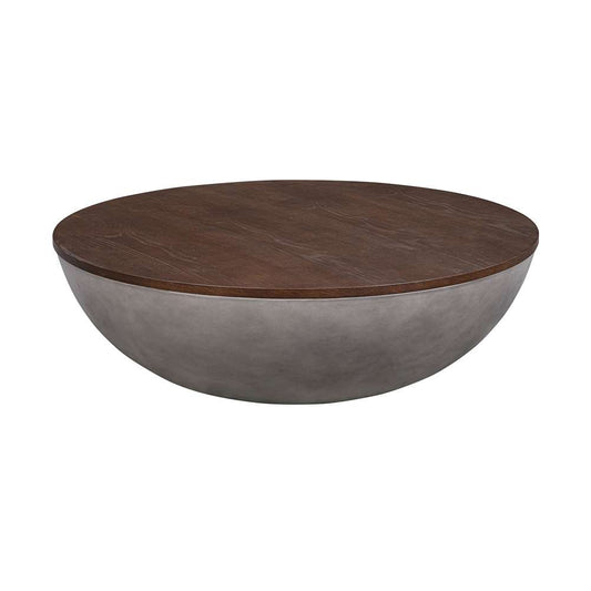 Armen Living - Melody Round Coffee Table in Concrete and Brown Brushed Oak - LCMFCOCCBR veiw 1
