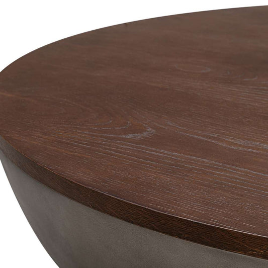 Armen Living - Melody Round Coffee Table in Concrete and Brown Brushed Oak - LCMFCOCCBR veiw 2