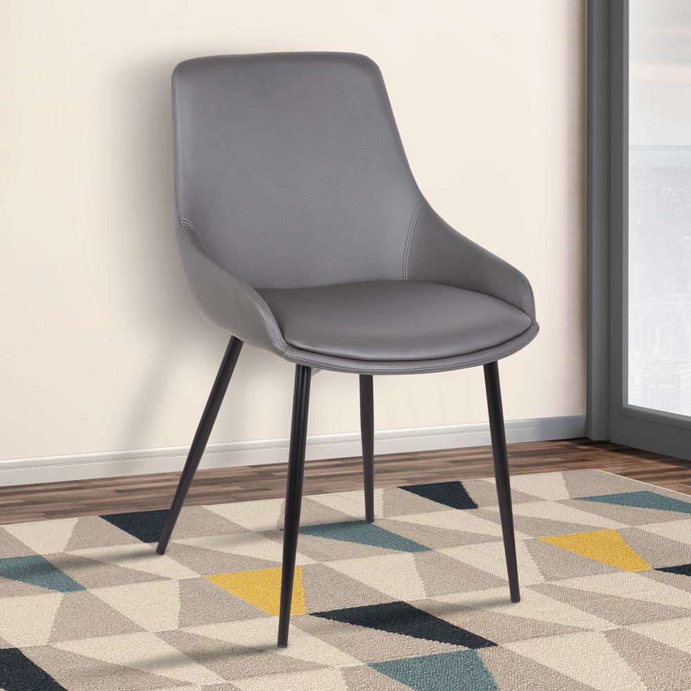 Armen Living - Mia Contemporary Dining Chair in Gray Faux Leather with Black Powder Coated Metal Legs - LCMICHGREY veiw 7