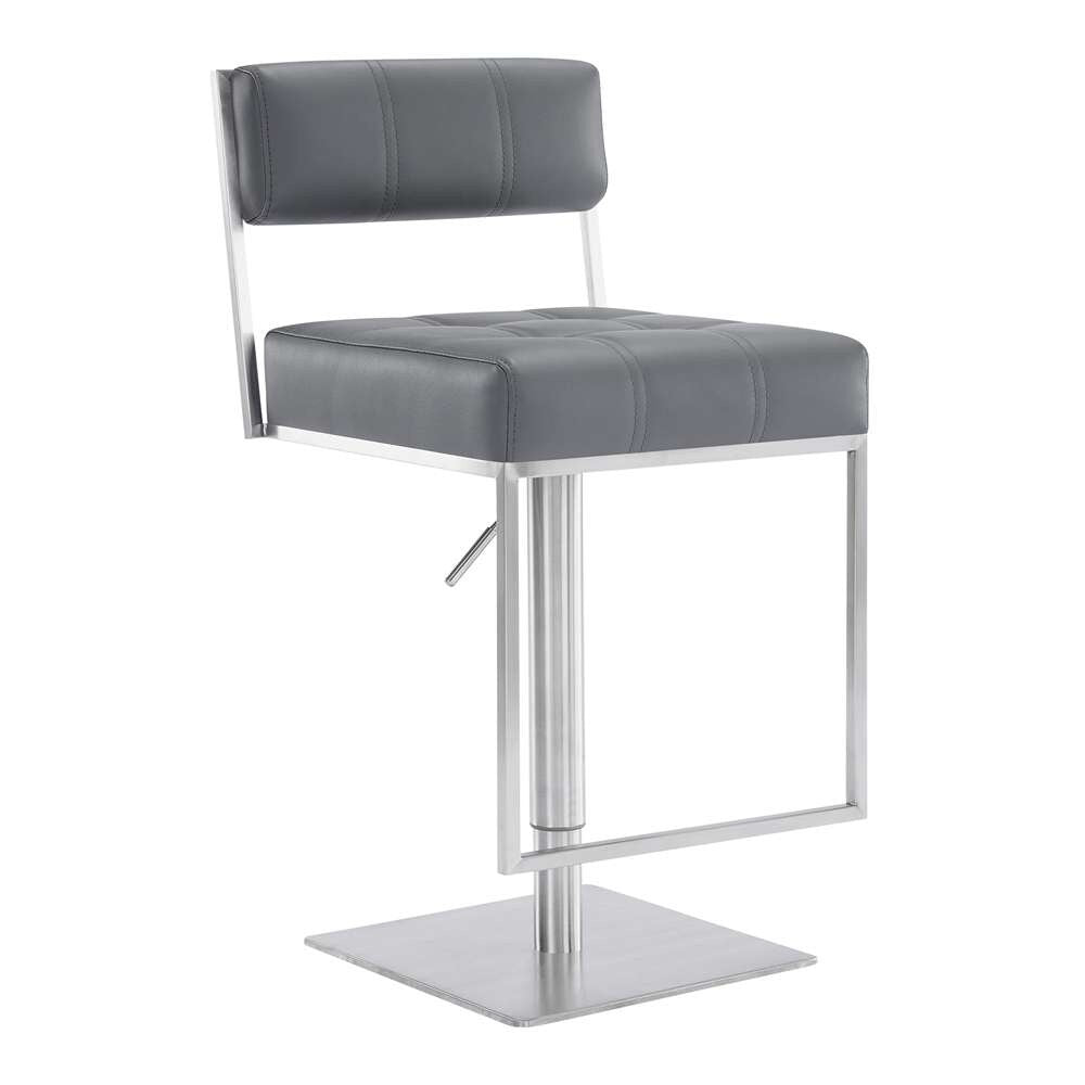 Armen Living - Michele Swivel Adjustable Height Grey Faux Leather and Brushed Stainless Steel Bar Stool - LCMISWBABSGR veiw 1