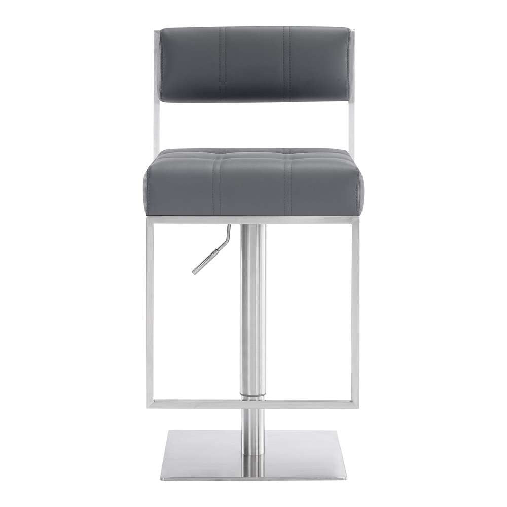 Armen Living - Michele Swivel Adjustable Height Grey Faux Leather and Brushed Stainless Steel Bar Stool - LCMISWBABSGR veiw 2