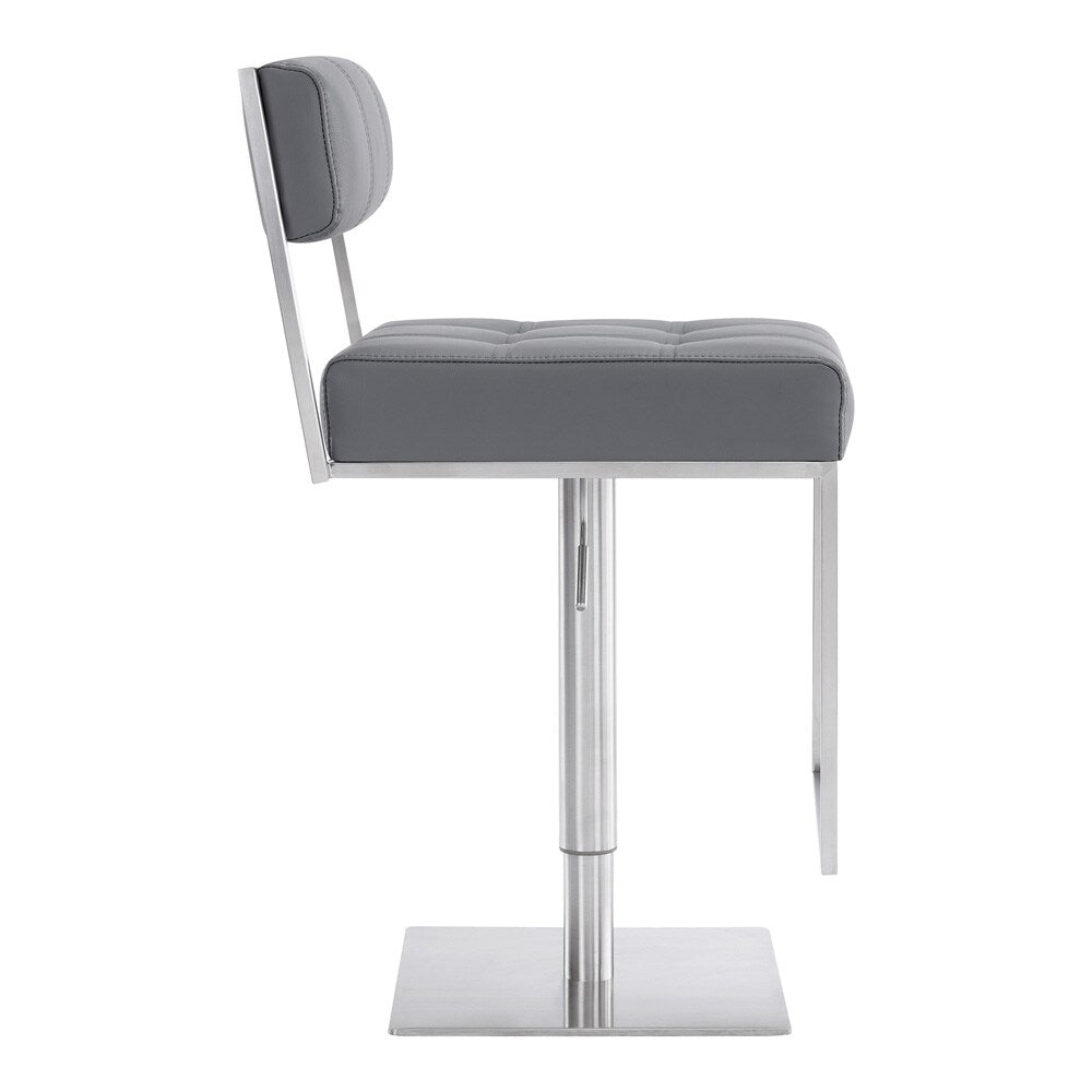 Armen Living - Michele Swivel Adjustable Height Grey Faux Leather and Brushed Stainless Steel Bar Stool - LCMISWBABSGR veiw 3