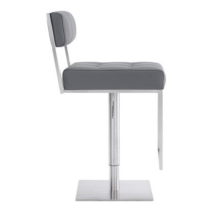 Armen Living - Michele Swivel Adjustable Height Grey Faux Leather and Brushed Stainless Steel Bar Stool - LCMISWBABSGR veiw 3