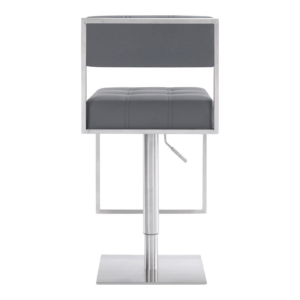 Armen Living - Michele Swivel Adjustable Height Grey Faux Leather and Brushed Stainless Steel Bar Stool - LCMISWBABSGR veiw 4