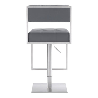 Armen Living - Michele Swivel Adjustable Height Grey Faux Leather and Brushed Stainless Steel Bar Stool - LCMISWBABSGR veiw 4