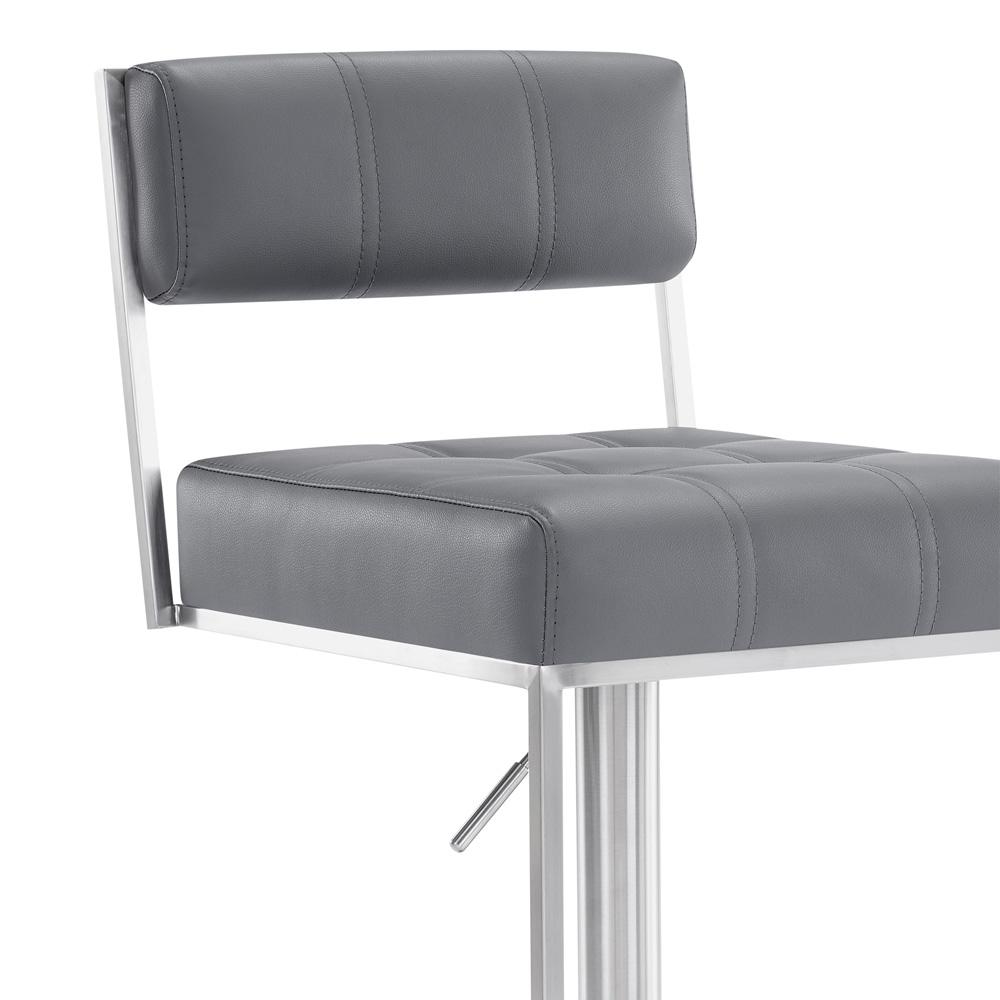 Armen Living - Michele Swivel Adjustable Height Grey Faux Leather and Brushed Stainless Steel Bar Stool - LCMISWBABSGR veiw 5