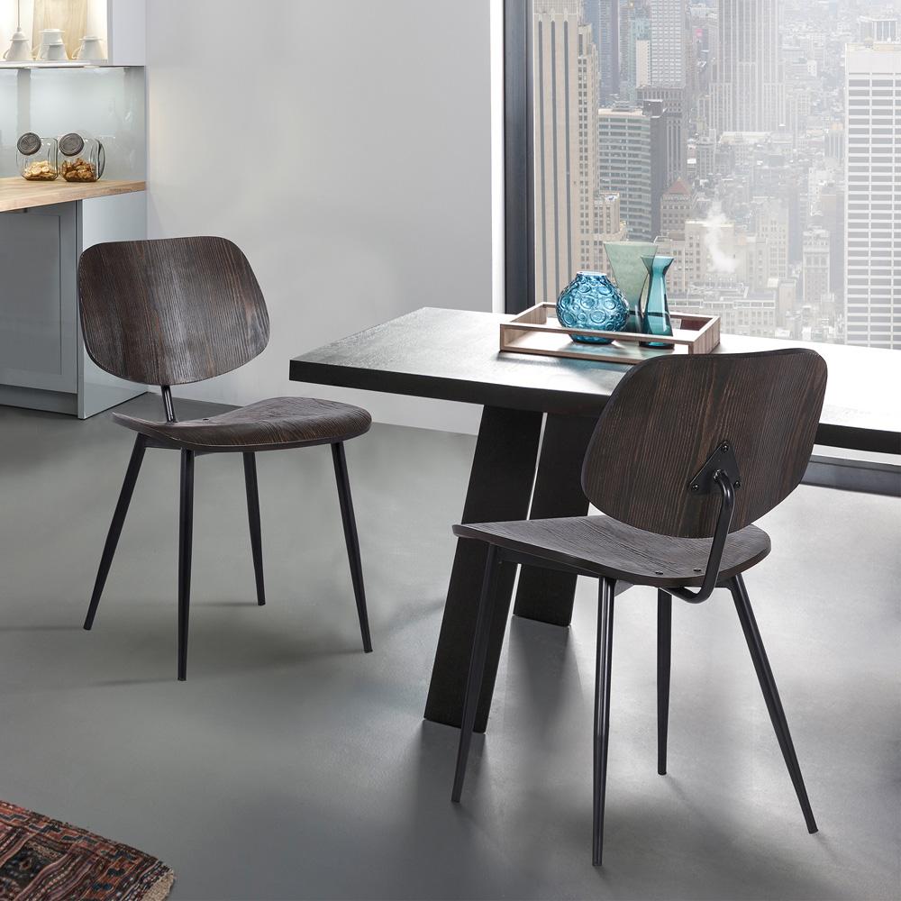 Armen Living - Miki Mid-Century Black and Walnut Wood Dining Accent Chairs (Set of 2) - LCMKSIWA veiw 6