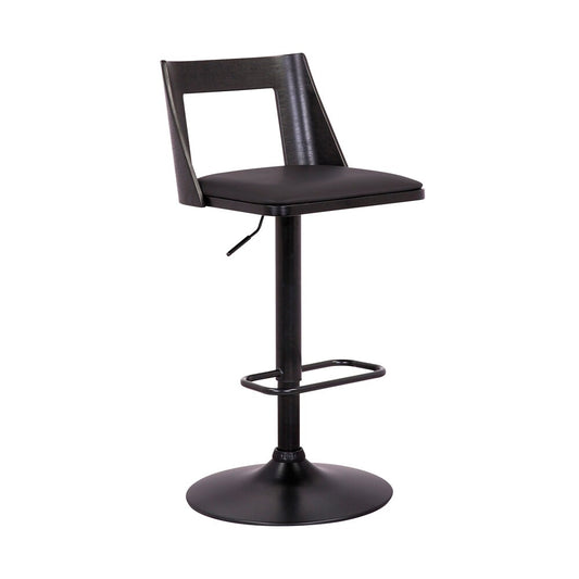 Armen Living - Milan Adjustable Swivel Black Faux Leather and Black Wood Bar Stool with Black Base - LCMLBABLBL veiw 1