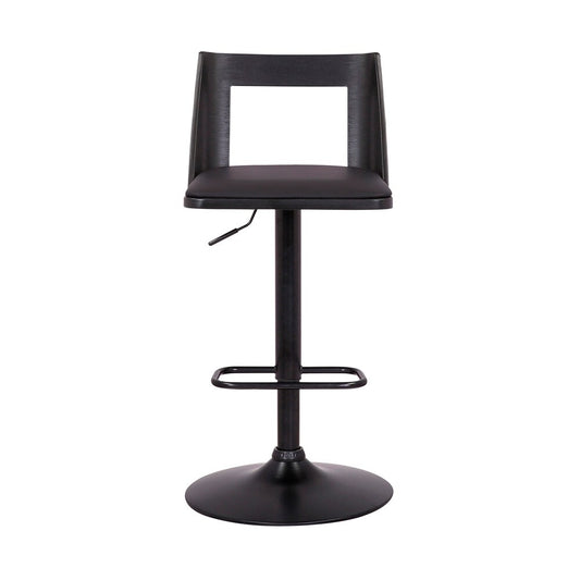 Armen Living - Milan Adjustable Swivel Black Faux Leather and Black Wood Bar Stool with Black Base - LCMLBABLBL veiw 2