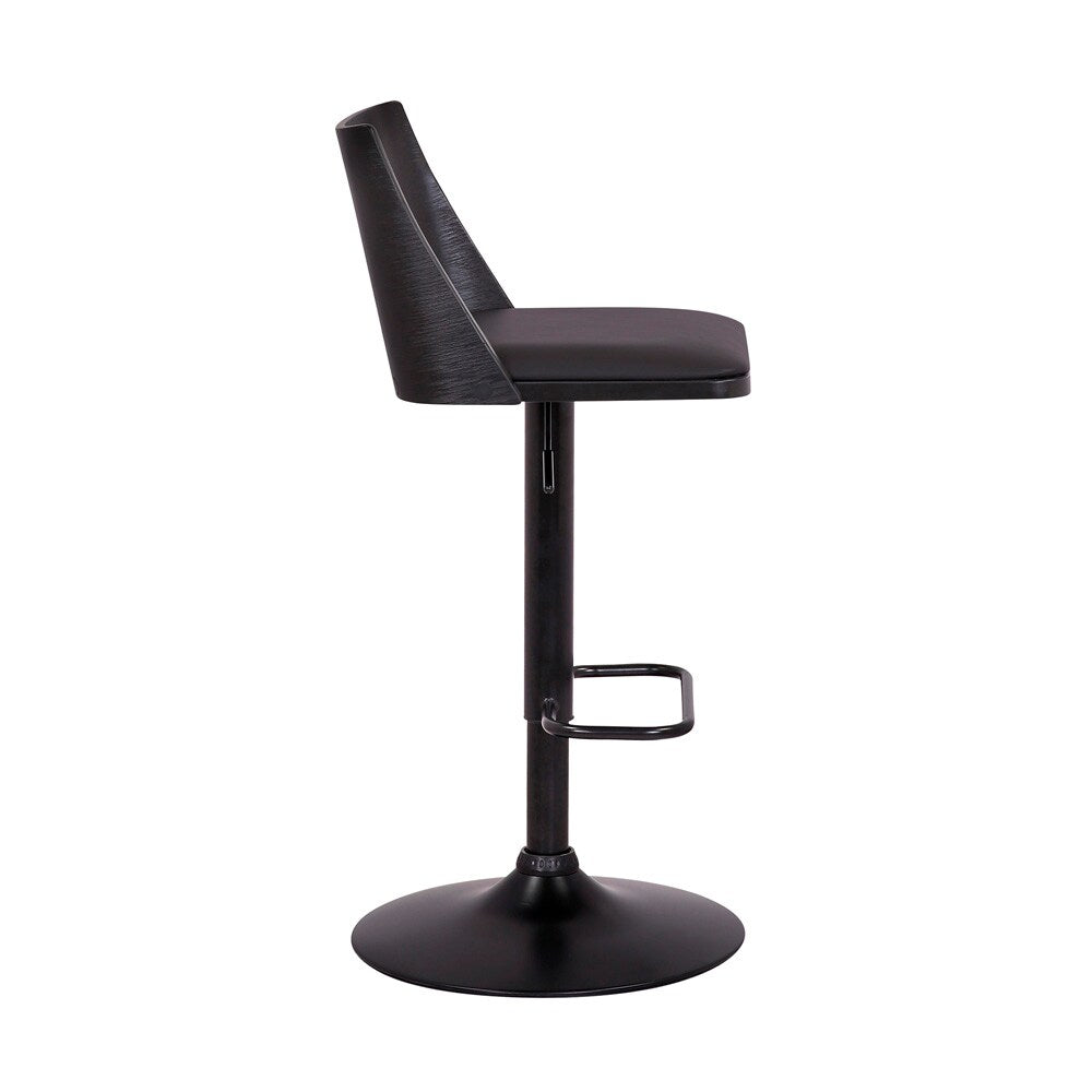 Armen Living - Milan Adjustable Swivel Black Faux Leather and Black Wood Bar Stool with Black Base - LCMLBABLBL veiw 3