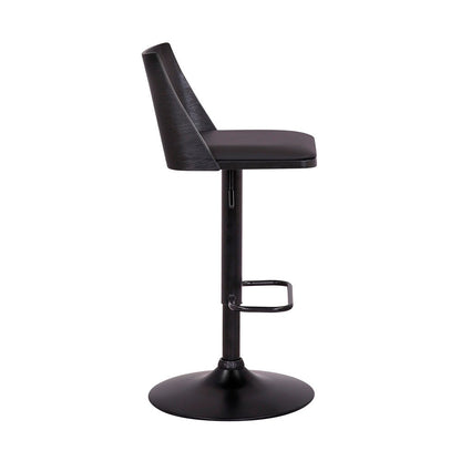 Armen Living - Milan Adjustable Swivel Black Faux Leather and Black Wood Bar Stool with Black Base - LCMLBABLBL veiw 3