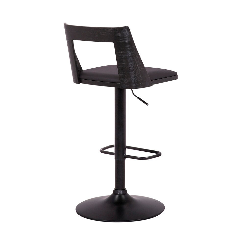 Armen Living - Milan Adjustable Swivel Black Faux Leather and Black Wood Bar Stool with Black Base - LCMLBABLBL veiw 4
