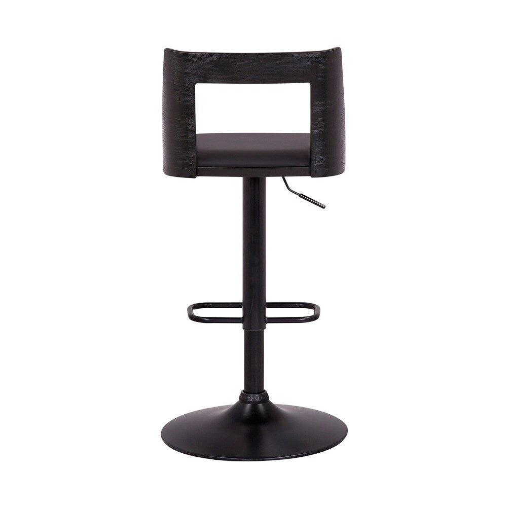 Armen Living - Milan Adjustable Swivel Black Faux Leather and Black Wood Bar Stool with Black Base - LCMLBABLBL veiw 5