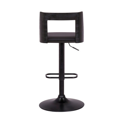 Armen Living - Milan Adjustable Swivel Black Faux Leather and Black Wood Bar Stool with Black Base - LCMLBABLBL veiw 5