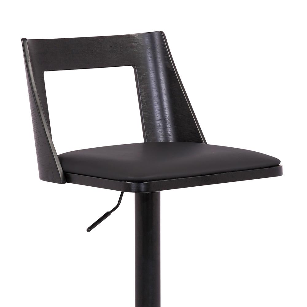 Armen Living - Milan Adjustable Swivel Black Faux Leather and Black Wood Bar Stool with Black Base - LCMLBABLBL veiw 6