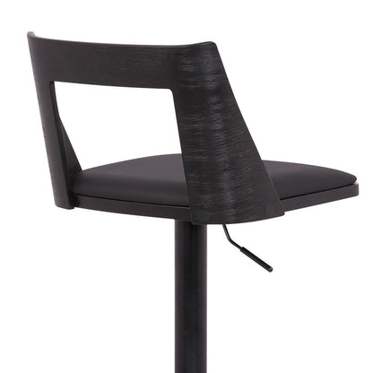 Armen Living - Milan Adjustable Swivel Black Faux Leather and Black Wood Bar Stool with Black Base - LCMLBABLBL veiw 7