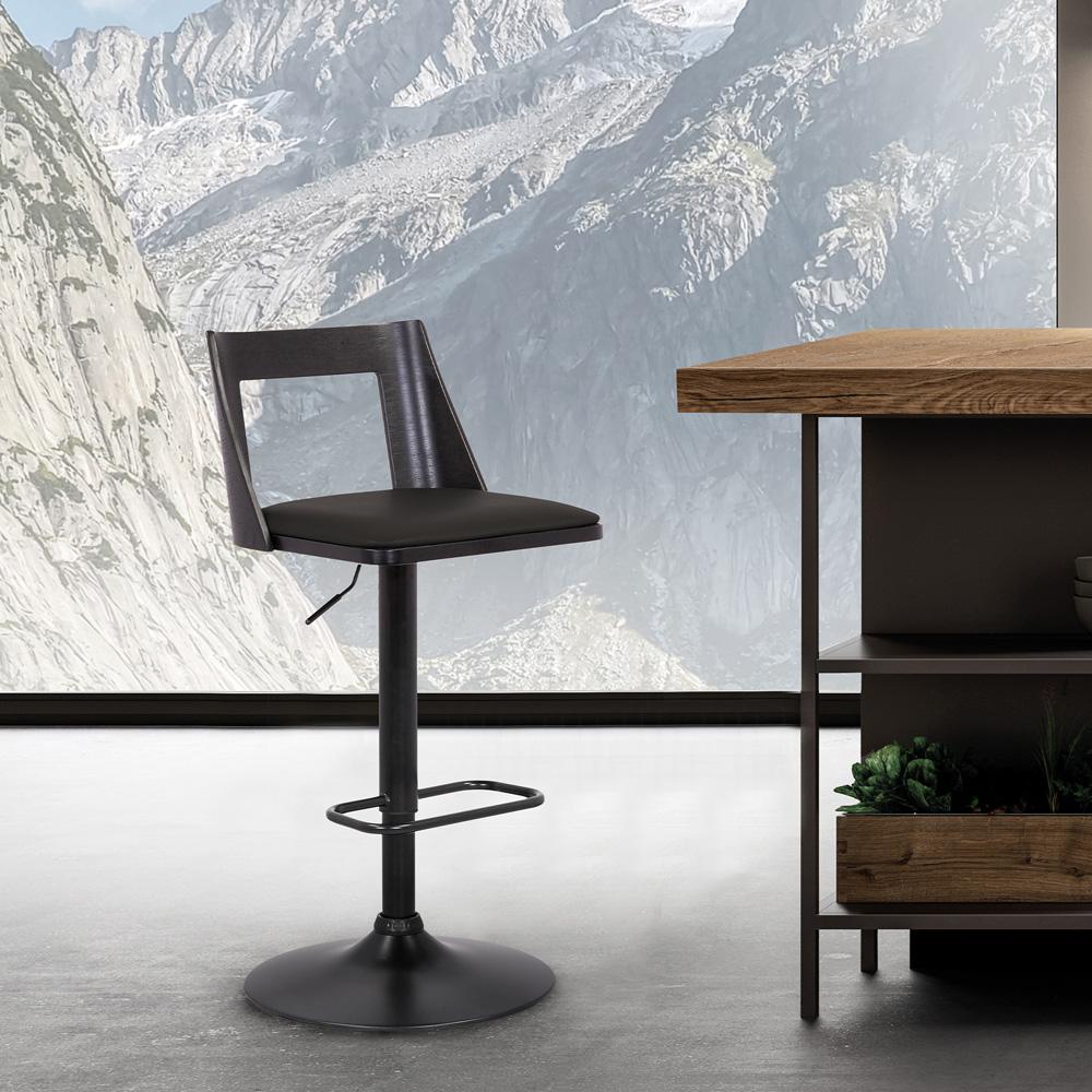 Armen Living - Milan Adjustable Swivel Black Faux Leather and Black Wood Bar Stool with Black Base - LCMLBABLBL veiw 9