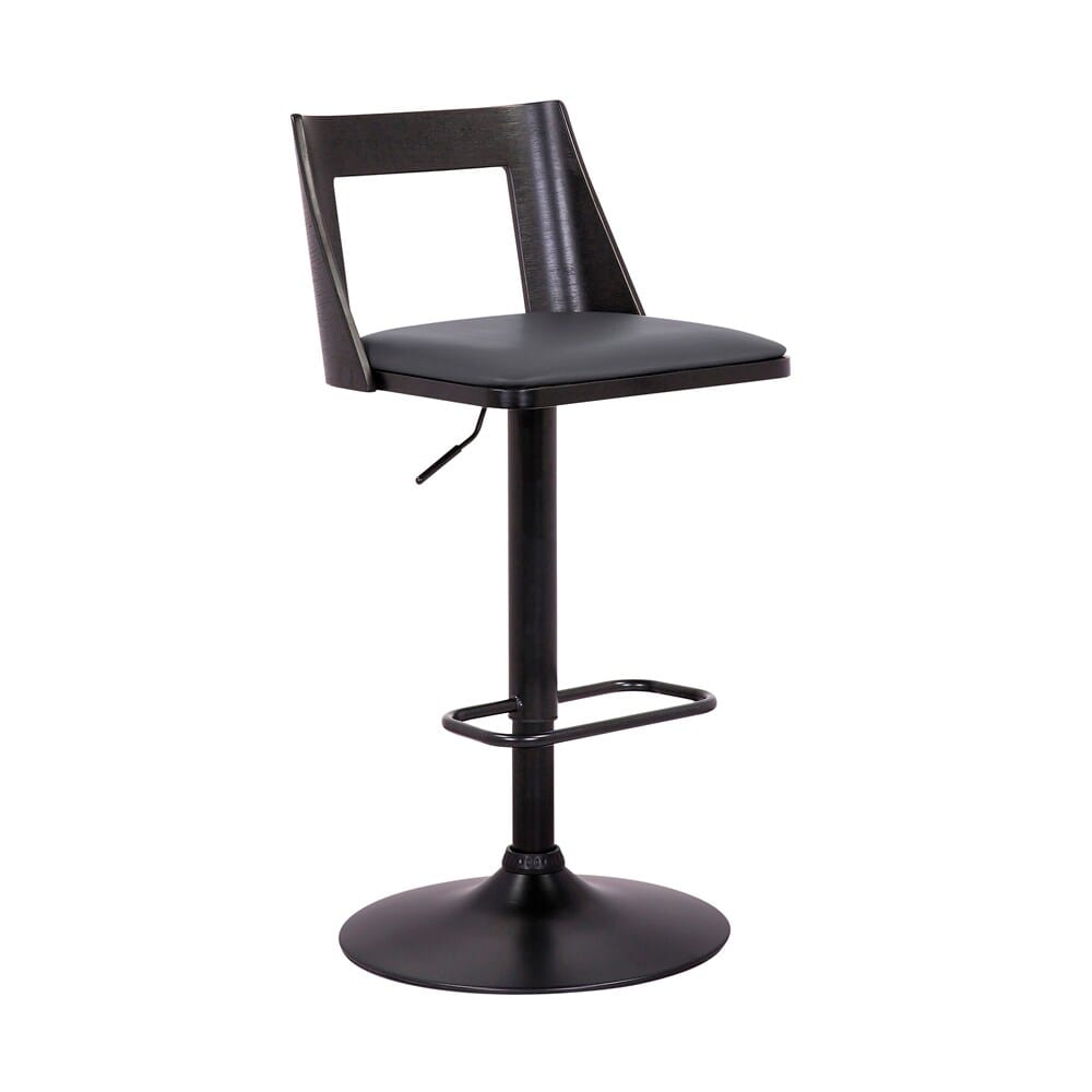 Armen Living - Milan Adjustable Swivel Grey Faux Leather and Black Wood Bar Stool with Black Base - LCMLBABLGR veiw 1