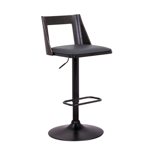 Armen Living - Milan Adjustable Swivel Grey Faux Leather and Black Wood Bar Stool with Black Base - LCMLBABLGR veiw 1