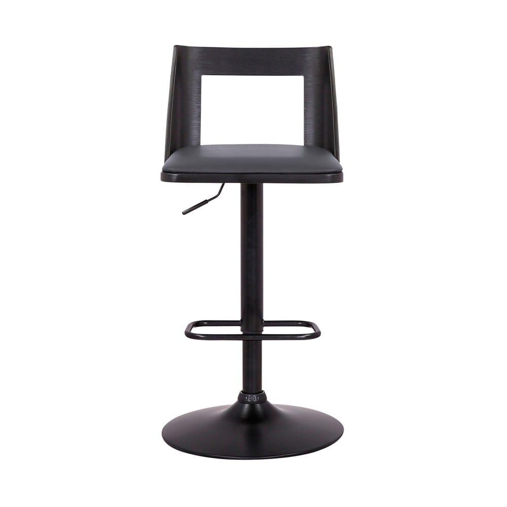 Armen Living - Milan Adjustable Swivel Grey Faux Leather and Black Wood Bar Stool with Black Base - LCMLBABLGR veiw 2