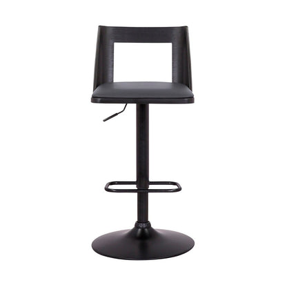 Armen Living - Milan Adjustable Swivel Grey Faux Leather and Black Wood Bar Stool with Black Base - LCMLBABLGR veiw 2